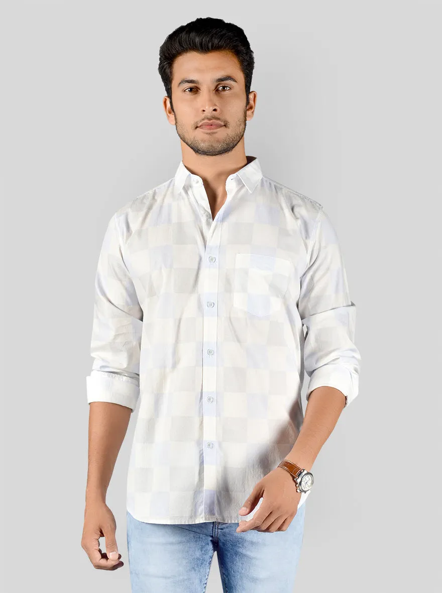Sky Blue & White Checked Slim Fit Casual Shirt | JadeBlue