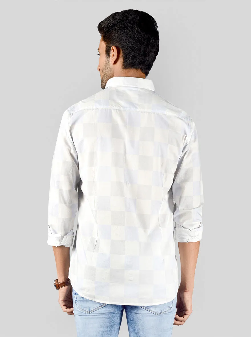 Sky Blue & White Checked Slim Fit Casual Shirt | JadeBlue