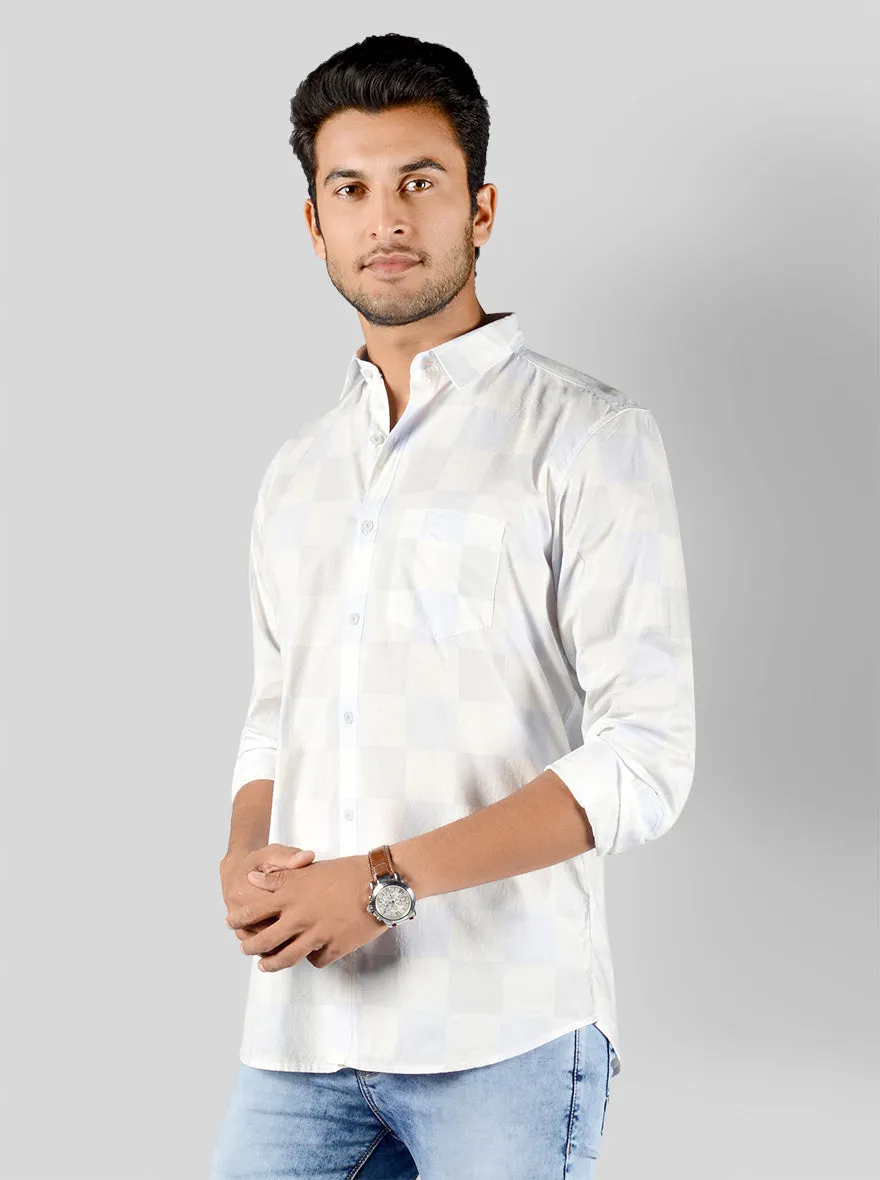 Sky Blue & White Checked Slim Fit Casual Shirt | JadeBlue