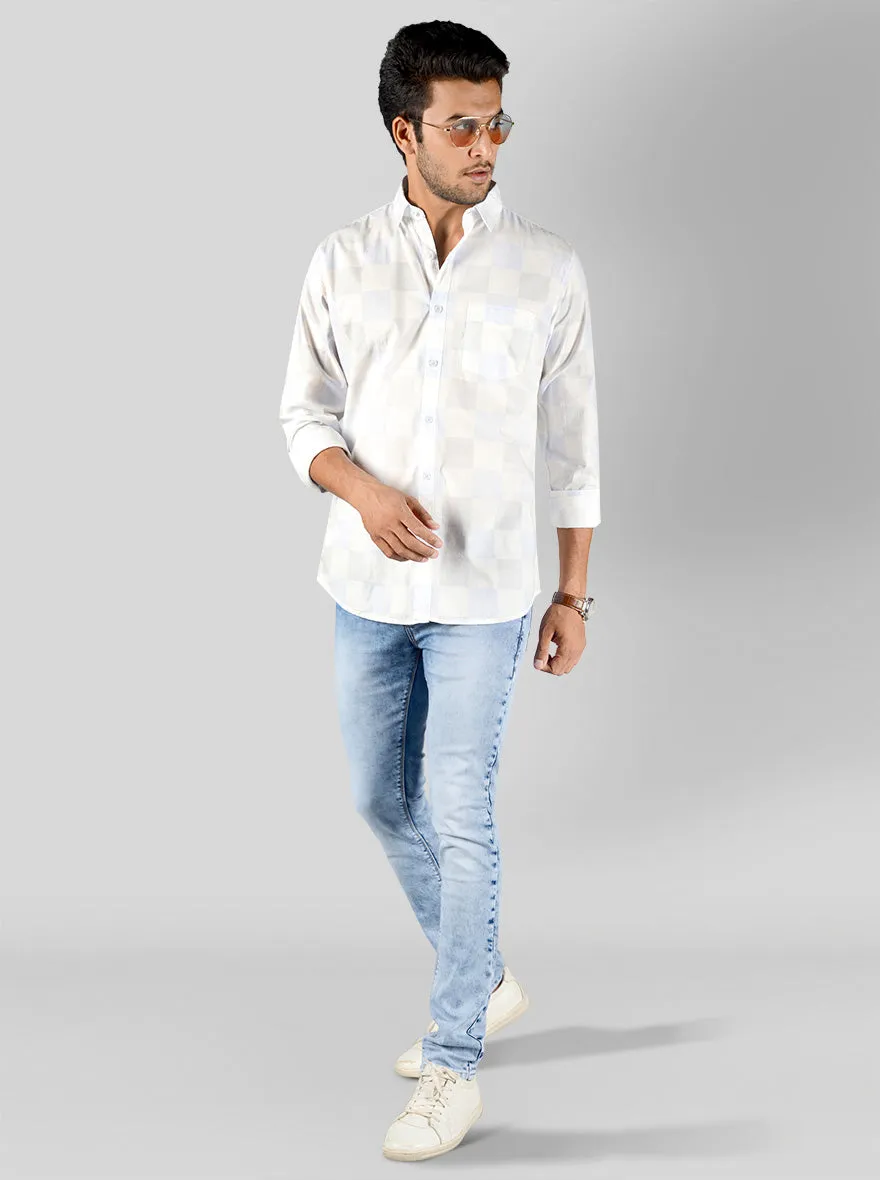 Sky Blue & White Checked Slim Fit Casual Shirt | JadeBlue