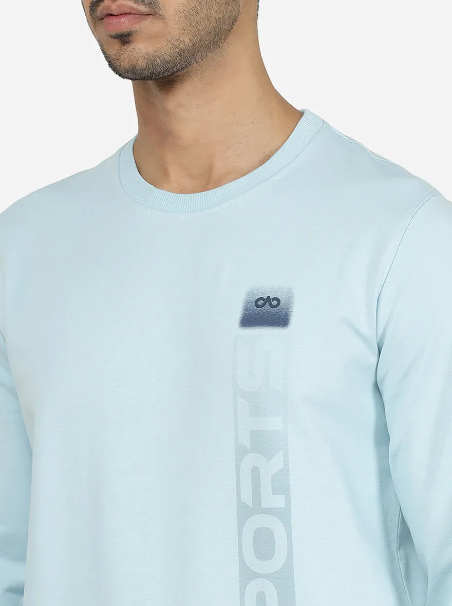 Sky Blue Solid Regular Fit Winter T-Shirt | JadeBlue