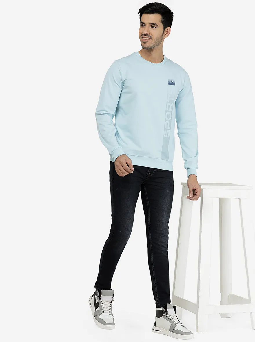 Sky Blue Solid Regular Fit Winter T-Shirt | JadeBlue