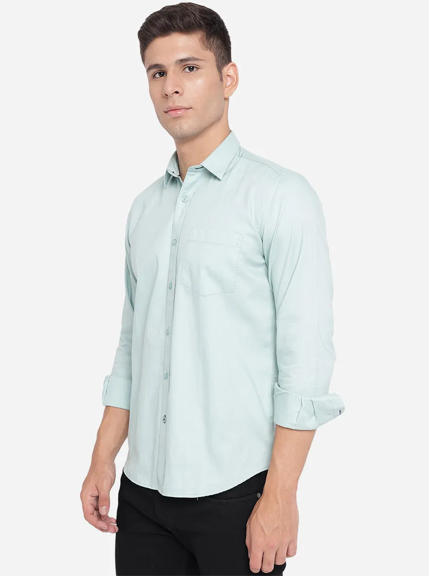 Sky Blue Solid Slim Fit Casual Shirt | Greenfibre