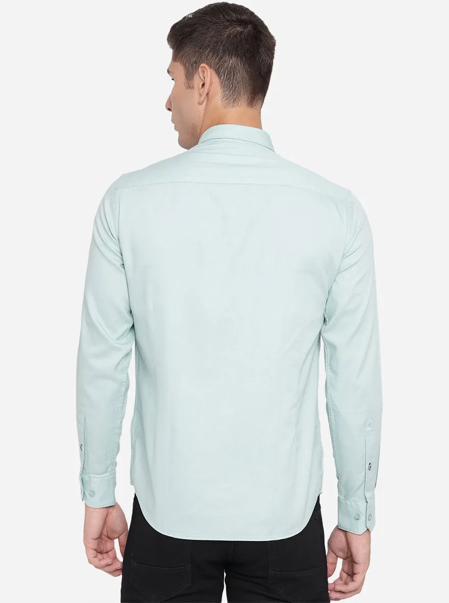 Sky Blue Solid Slim Fit Casual Shirt | Greenfibre