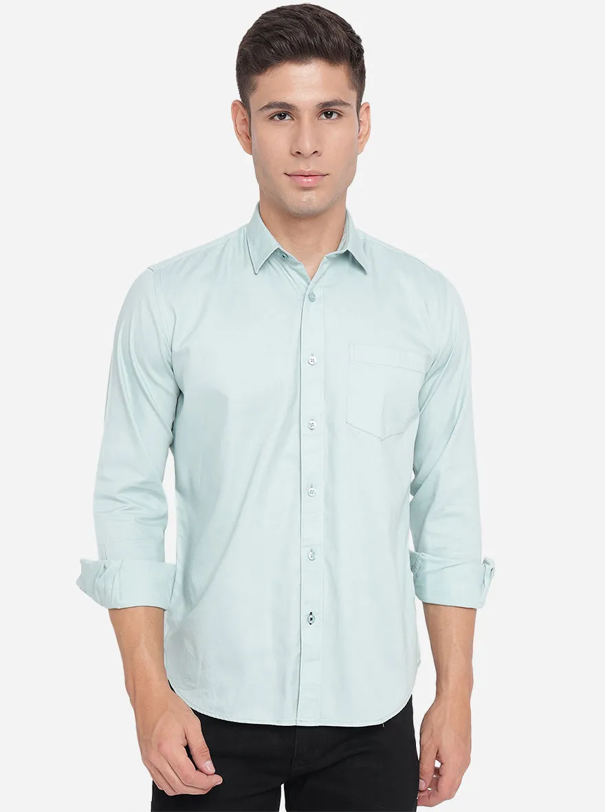 Sky Blue Solid Slim Fit Casual Shirt | Greenfibre