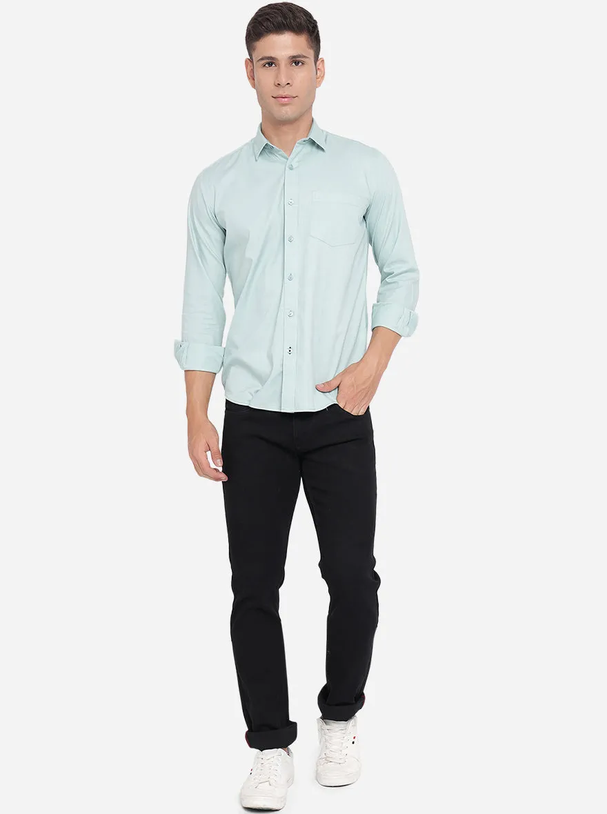 Sky Blue Solid Slim Fit Casual Shirt | Greenfibre