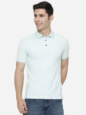 Sky Blue Solid Slim Fit Polo T-Shirt | JadeBlue