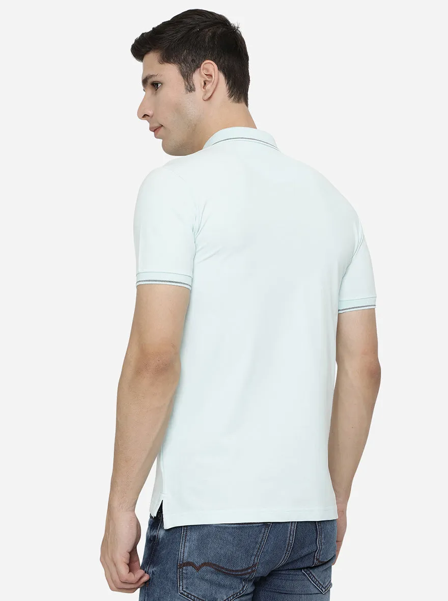 Sky Blue Solid Slim Fit Polo T-Shirt | JadeBlue