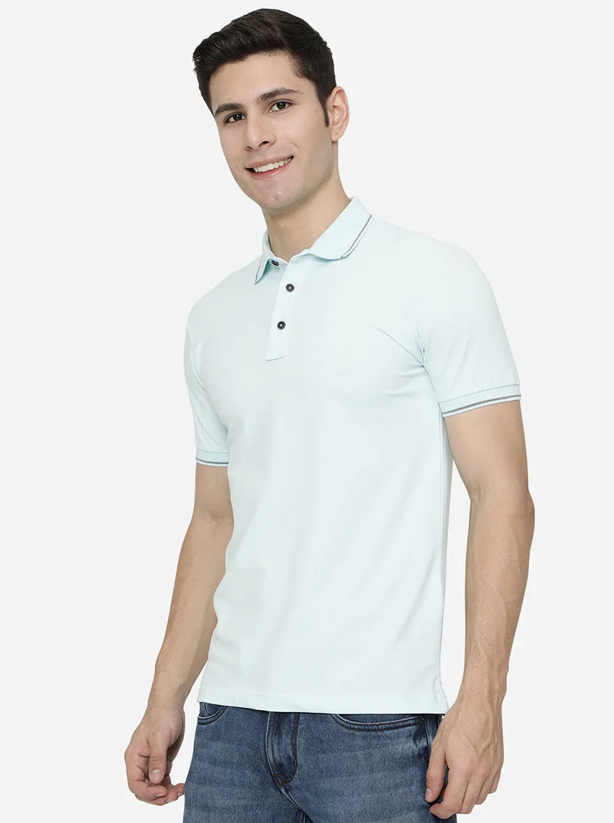 Sky Blue Solid Slim Fit Polo T-Shirt | JadeBlue