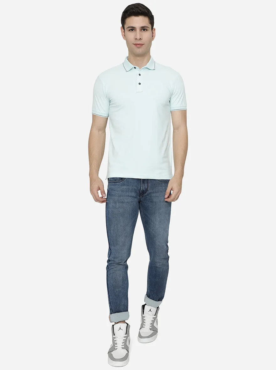 Sky Blue Solid Slim Fit Polo T-Shirt | JadeBlue