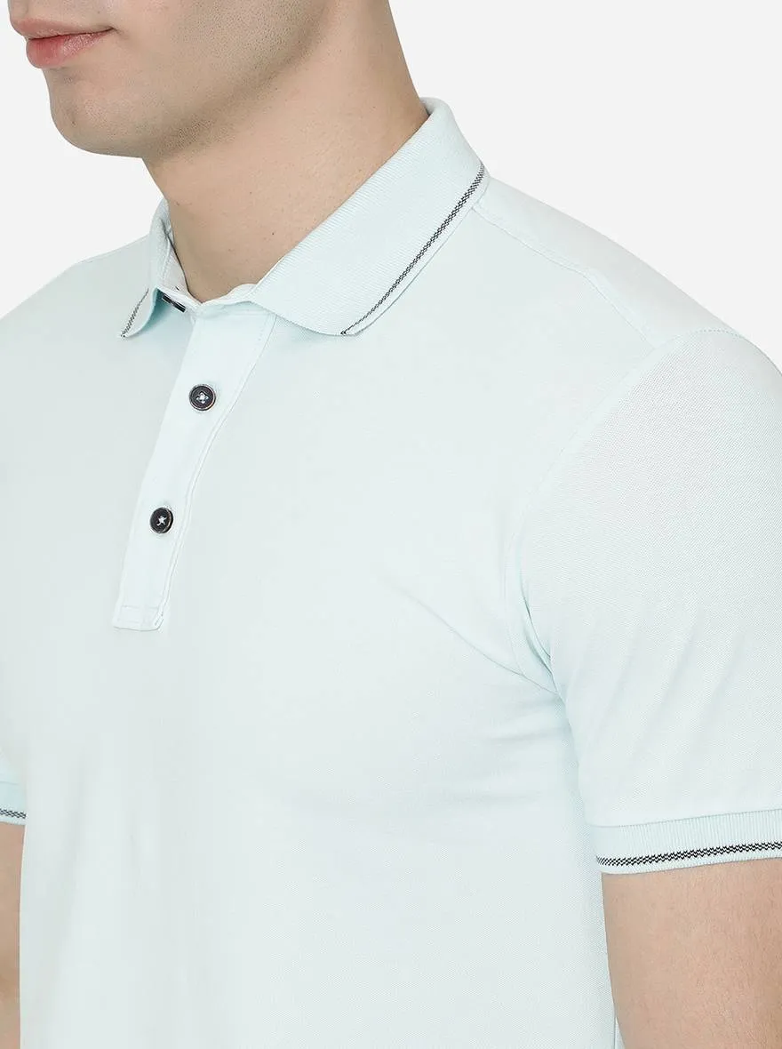 Sky Blue Solid Slim Fit Polo T-Shirt | JadeBlue