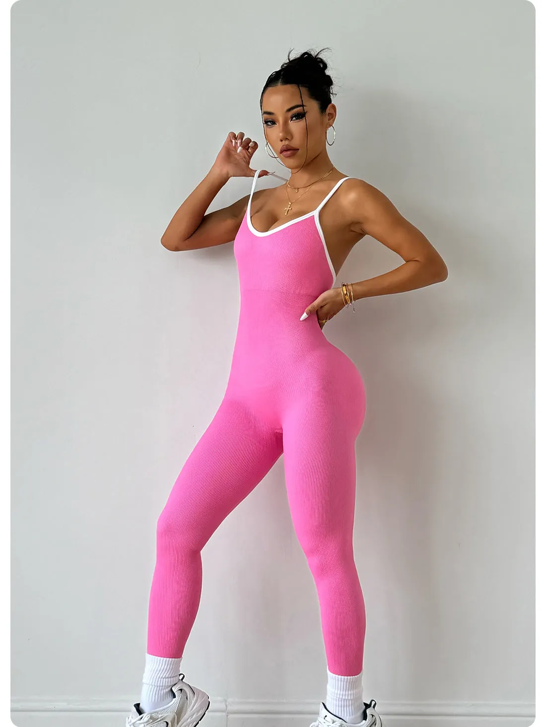 Sleek Ribbed Quick-Drying Fitness Jumpsuit for Active Lifestyles