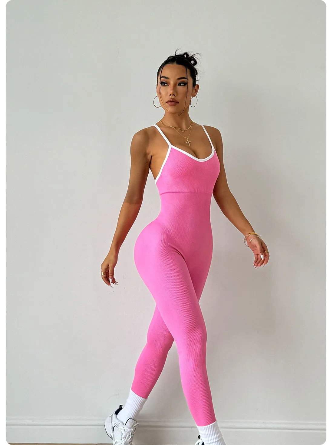 Sleek Ribbed Quick-Drying Fitness Jumpsuit for Active Lifestyles