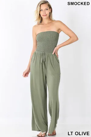 Smocked Jumpsuit, Light Olive