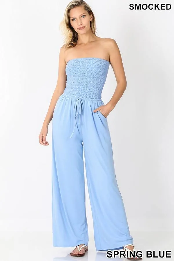Smocked Jumpsuit, Light Olive