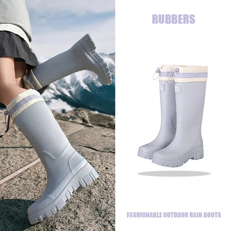 Solid Big Men Women Outdoor Tide Non-slip Waterproof Parent-Child Rain Boots Children Hundred Couple Adjustable Drawstring