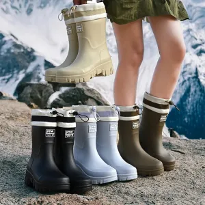 Solid Big Men Women Outdoor Tide Non-slip Waterproof Parent-Child Rain Boots Children Hundred Couple Adjustable Drawstring