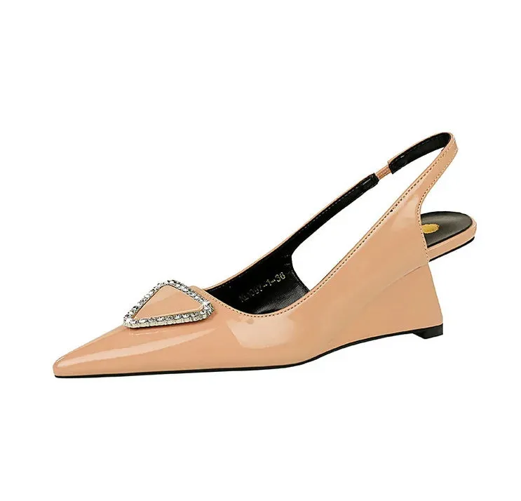 Spring Candy Fashion Pointed Toe Women Pumps Sling back Wedges High Heels Party Prom Mules Shoes