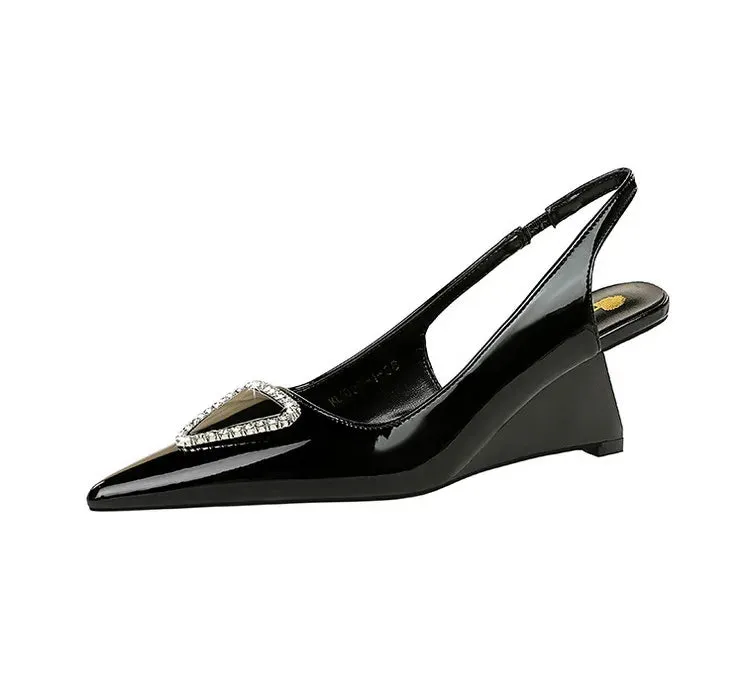 Spring Candy Fashion Pointed Toe Women Pumps Sling back Wedges High Heels Party Prom Mules Shoes