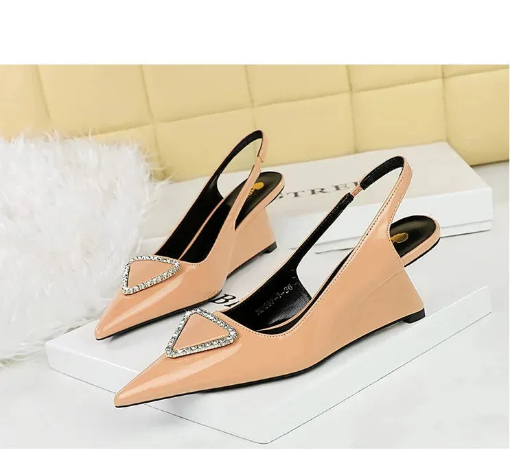 Spring Candy Fashion Pointed Toe Women Pumps Sling back Wedges High Heels Party Prom Mules Shoes