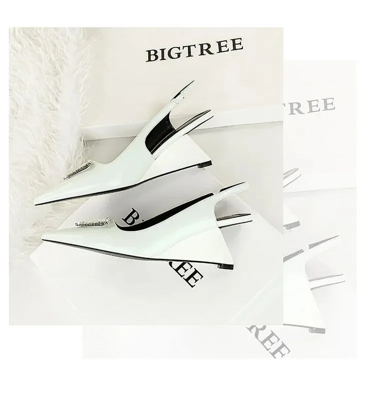 Spring Candy Fashion Pointed Toe Women Pumps Sling back Wedges High Heels Party Prom Mules Shoes