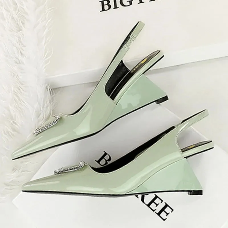 Spring Candy Fashion Pointed Toe Women Pumps Sling back Wedges High Heels Party Prom Mules Shoes