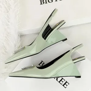 Spring Candy Fashion Pointed Toe Women Pumps Sling back Wedges High Heels Party Prom Mules Shoes
