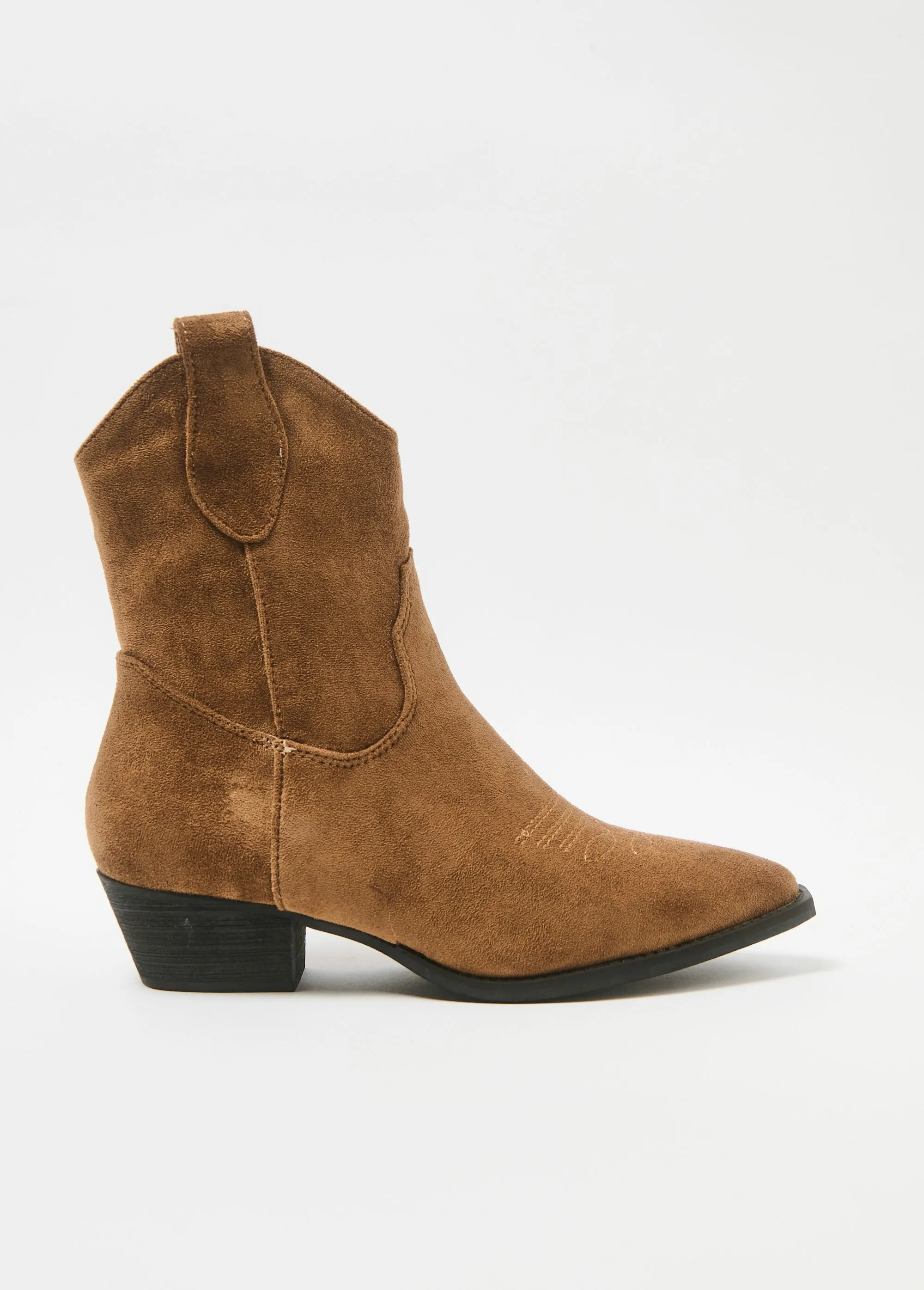 Suede effect western boots with beveled heel