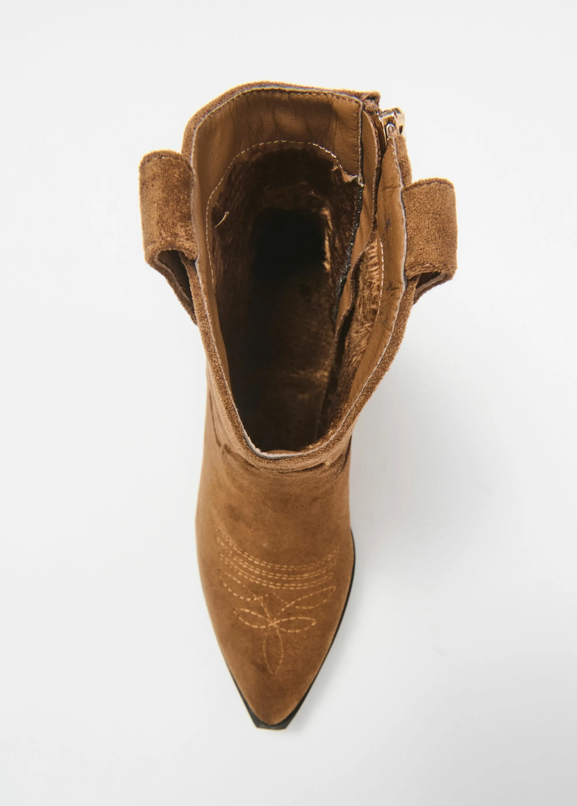 Suede effect western boots with beveled heel