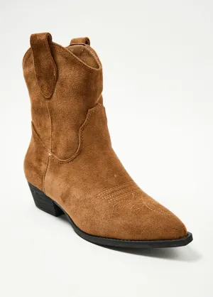 Suede effect western boots with beveled heel