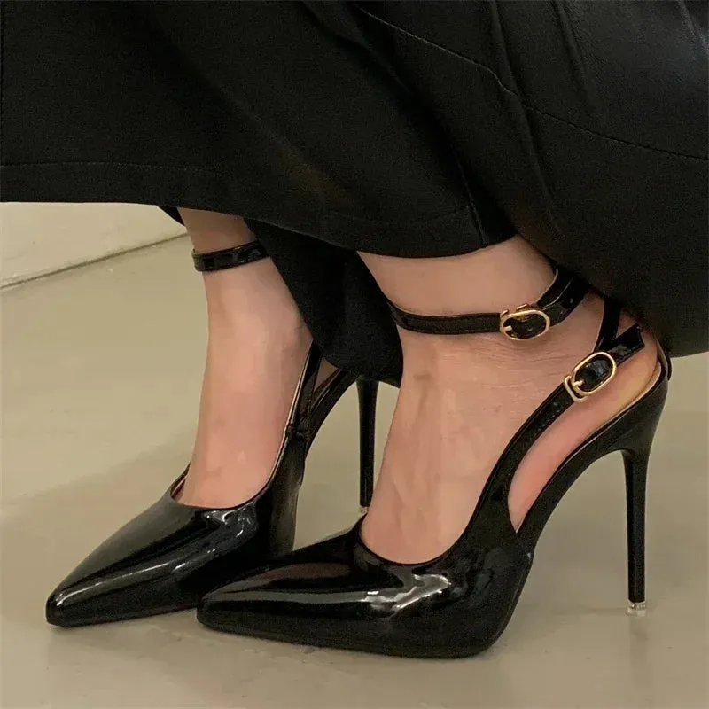 Summer New Pointed Metal Buckle Party Pumps High Heels