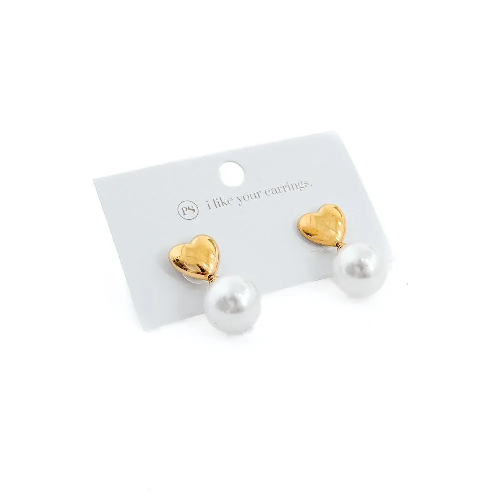 Swipe Right Pearl Heart Earrings *WATERPROOF*