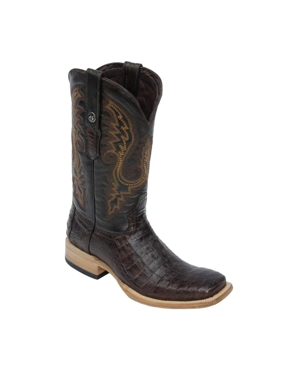 TANNER MARK MEN'S EXOTIC LEATHER Caiman Belly Brown Cowboy Boots