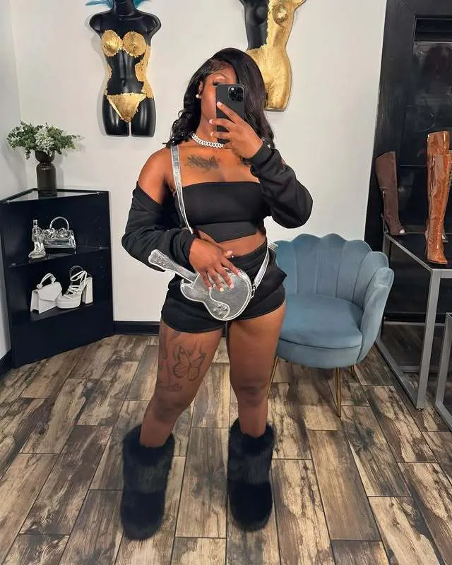Trendy Three-Piece Crop Top Off-Shoulder Sleeve and Shorts Set