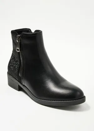 Two-material boots with rhinestones and zip