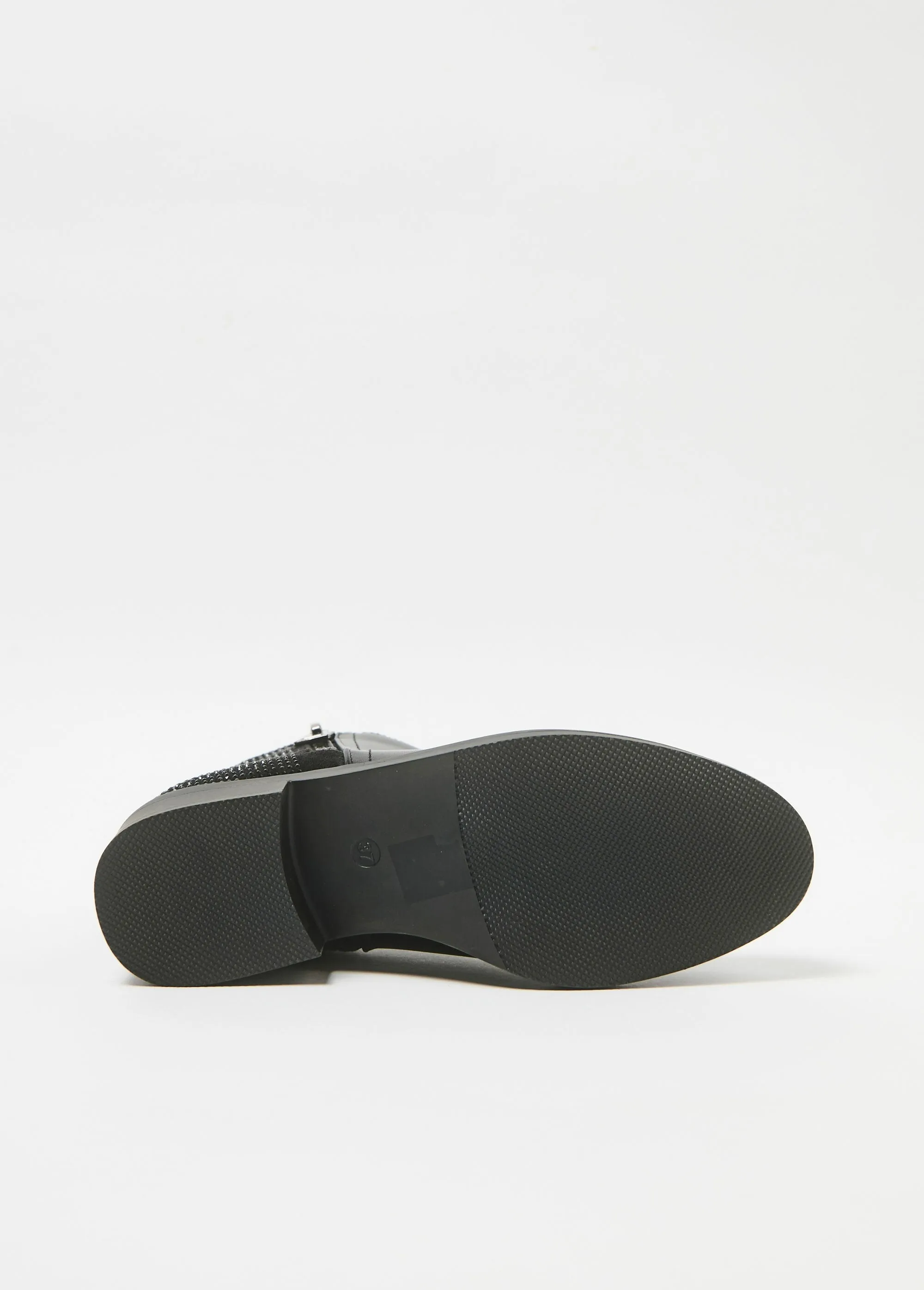 Two-material boots with rhinestones and zip