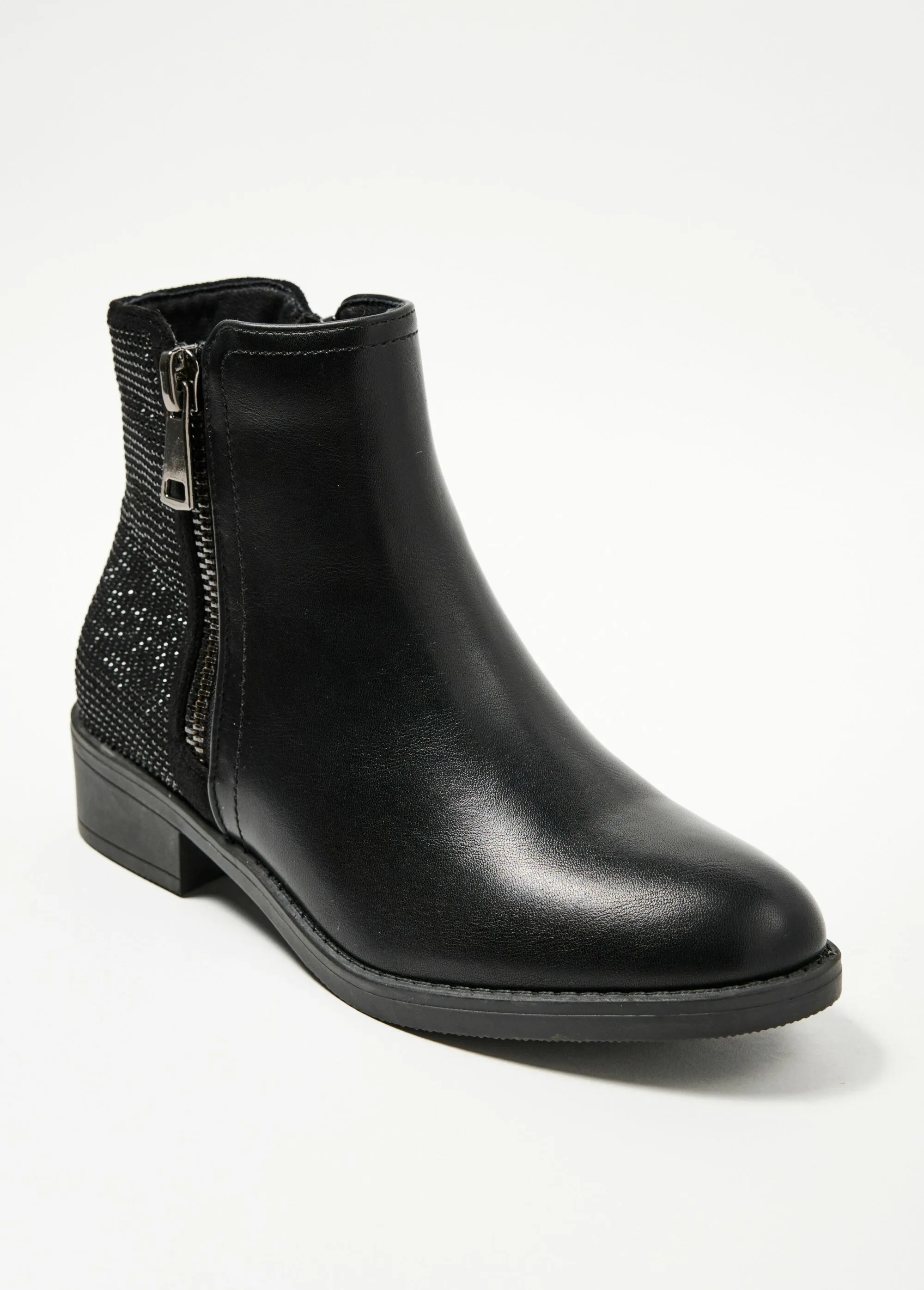 Two-material boots with rhinestones and zip