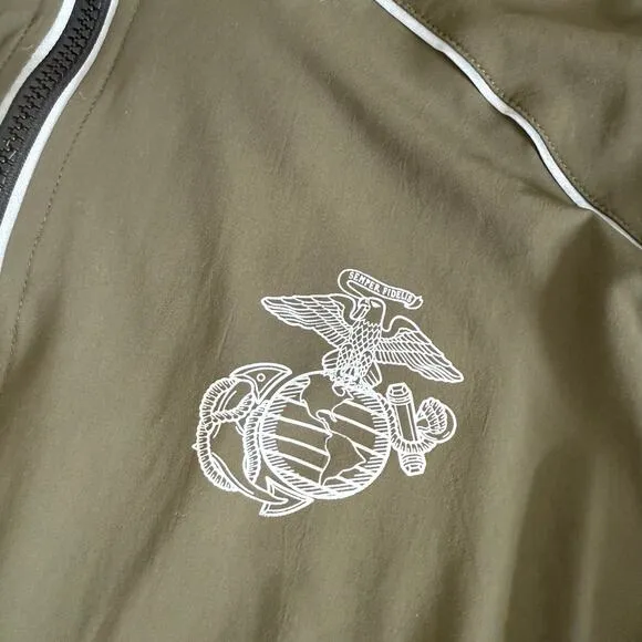 U.S. Marines Running Drawstring Zip Up Windbreaker Jacket Army Green Size S