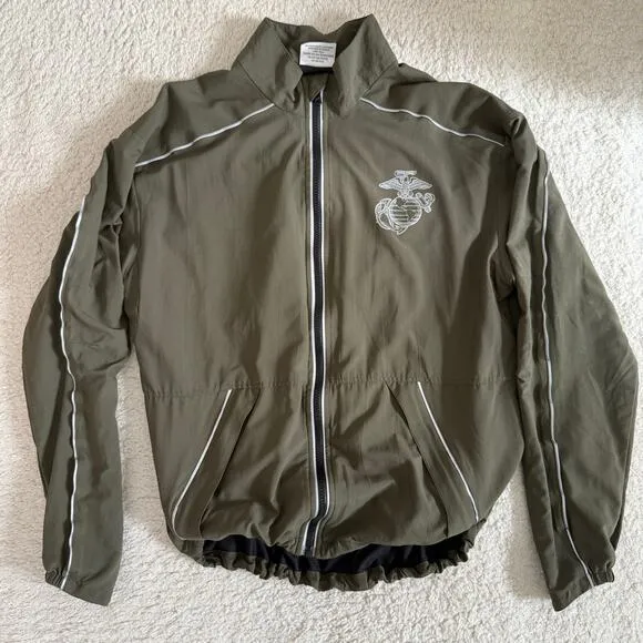 U.S. Marines Running Drawstring Zip Up Windbreaker Jacket Army Green Size S