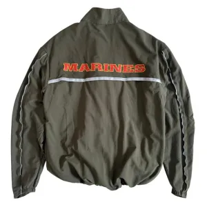 U.S. Marines Running Drawstring Zip Up Windbreaker Jacket Army Green Size S
