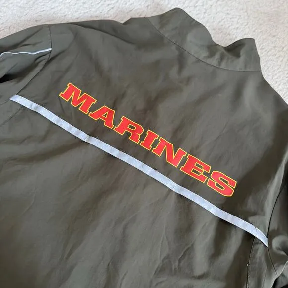 U.S. Marines Running Drawstring Zip Up Windbreaker Jacket Army Green Size S
