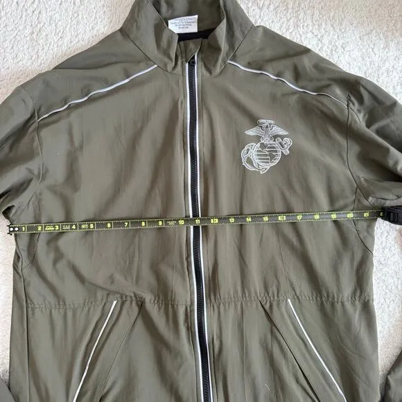 U.S. Marines Running Drawstring Zip Up Windbreaker Jacket Army Green Size S