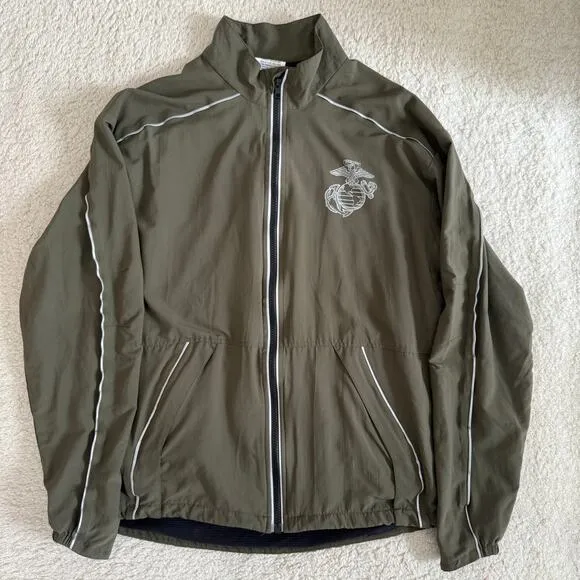 U.S. Marines Running Drawstring Zip Up Windbreaker Jacket Army Green Size S
