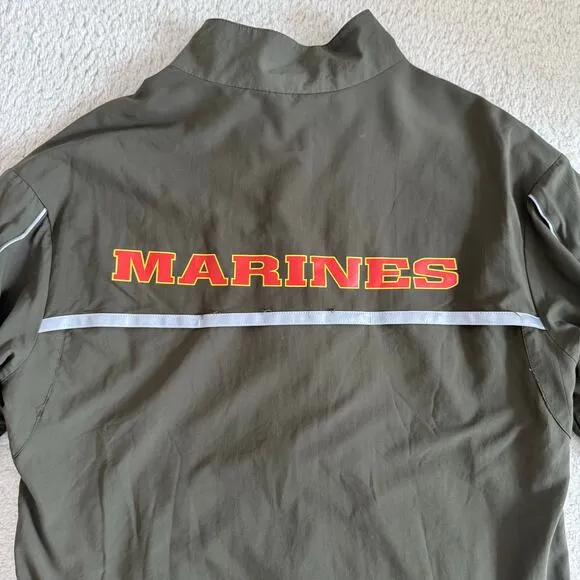 U.S. Marines Running Drawstring Zip Up Windbreaker Jacket Army Green Size S