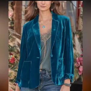 Velvet Blazer Jacket Teal