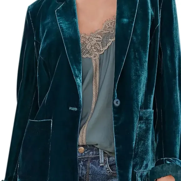 Velvet Blazer Jacket Teal
