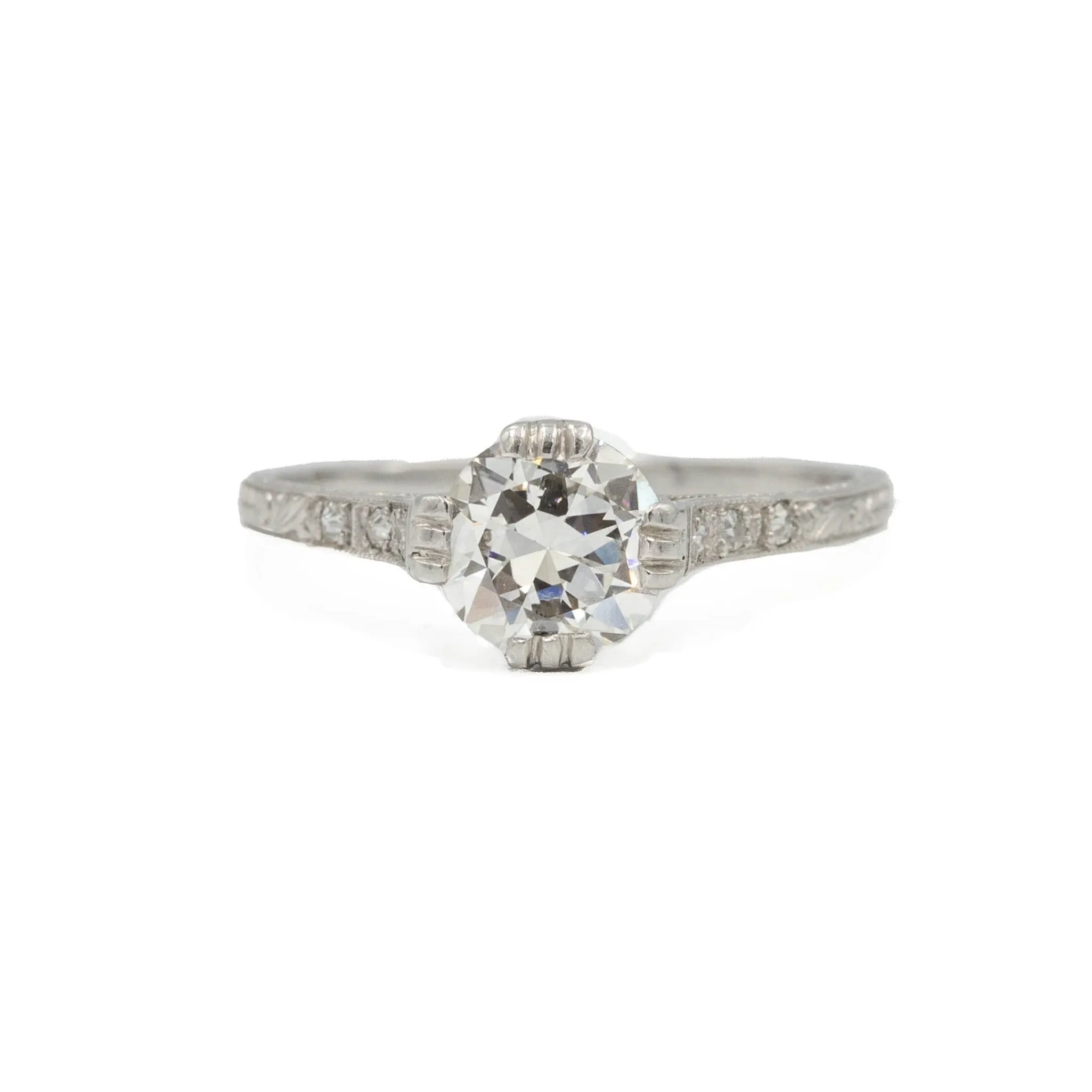 Vintage Platinum .85ct Engraved Cathedral
