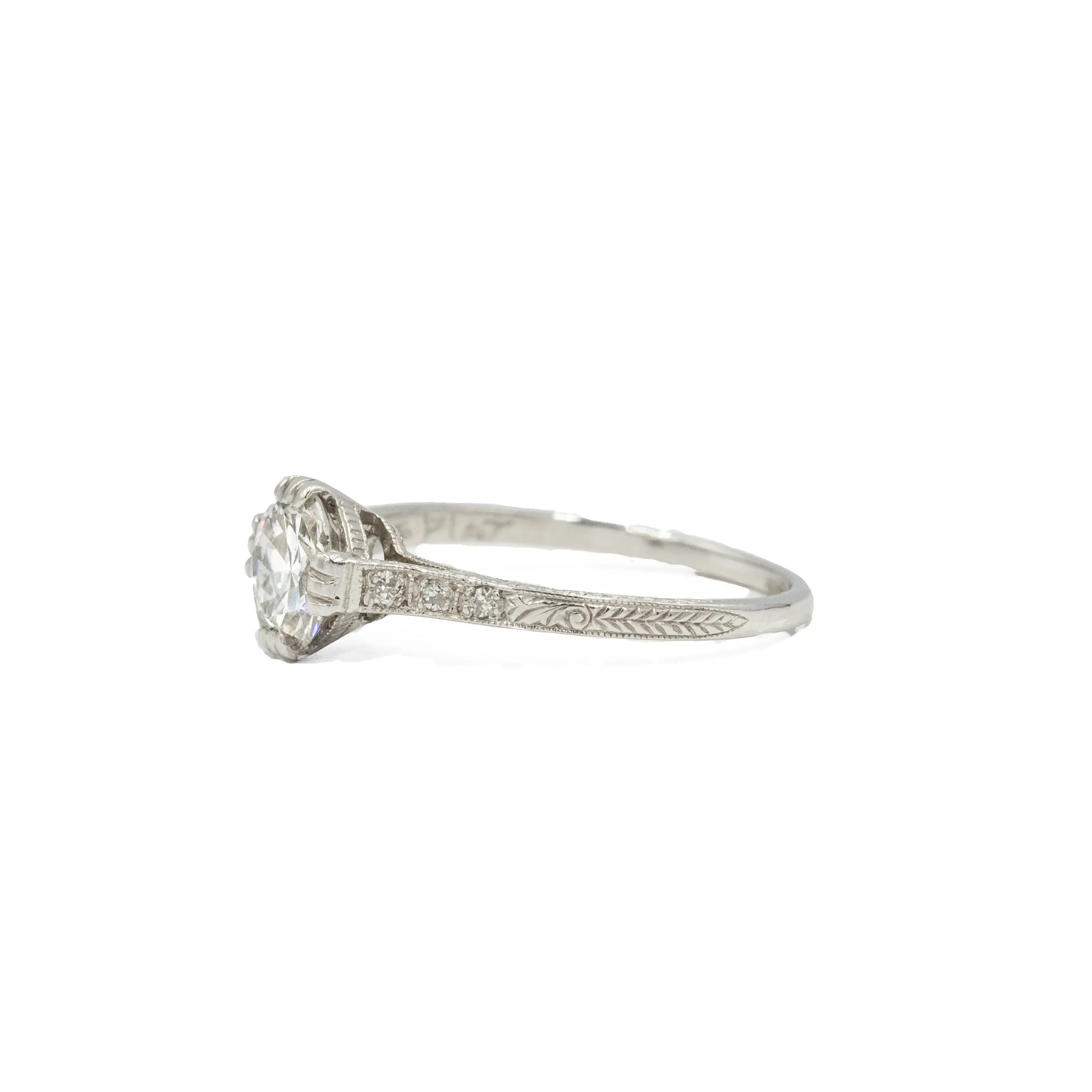 Vintage Platinum .85ct Engraved Cathedral