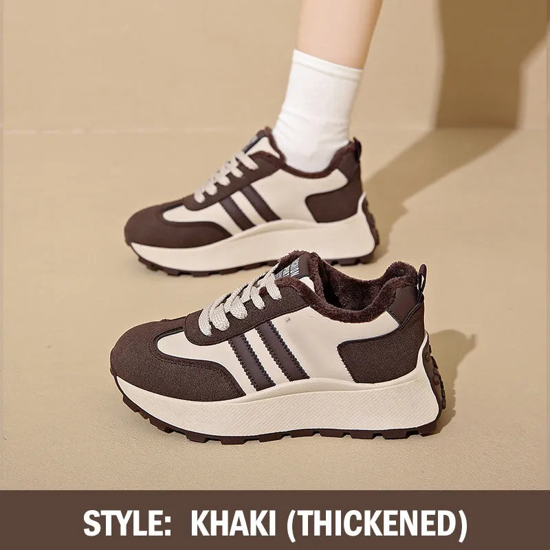 Warm PU Leather Sneakers with Thick Sole