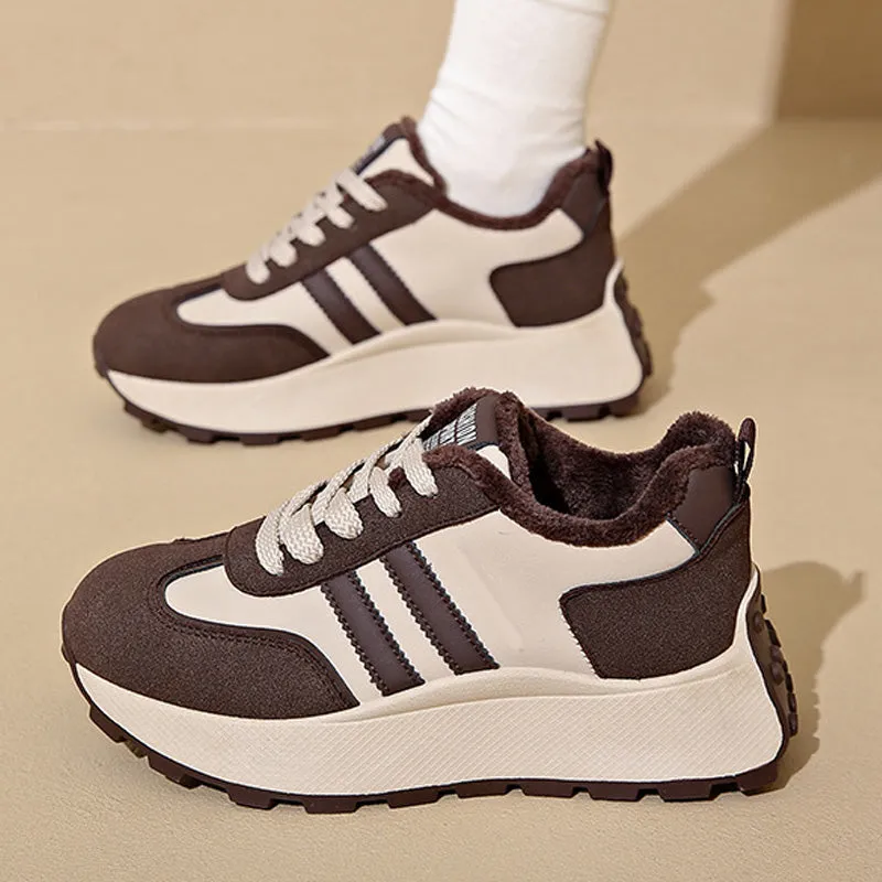 Warm PU Leather Sneakers with Thick Sole